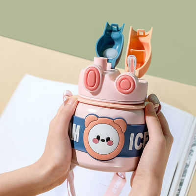 Logotipo personalizado aceito Desenho bonito Portátil 850ml Termos de Copo Duplo para Bebidas para Crianças