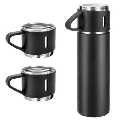500 ml de garrafa de presente portátil de luxo de aço inoxidável de parede dupla com duas xícaras de café