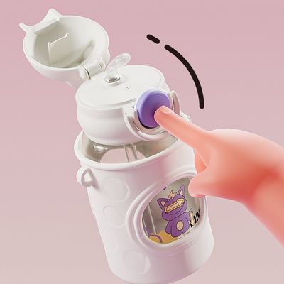 680ml Cartoon Straw Silicone Leather Cover Vacuum Isolated Water Bottle Para Crianças Crianças