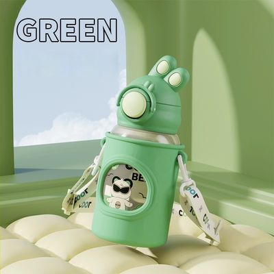 680ml Cartoon Straw Silicone Leather Cover Vacuum Isolated Water Bottle Para Crianças Crianças