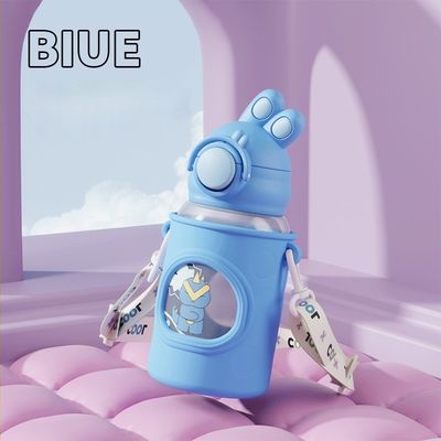 680ml Cartoon Straw Silicone Leather Cover Vacuum Isolated Water Bottle Para Crianças Crianças