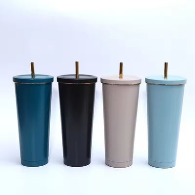 Copo de palha de aço inoxidável 304 quente Copo de café de vácuo de grande capacidade com cor personalizada