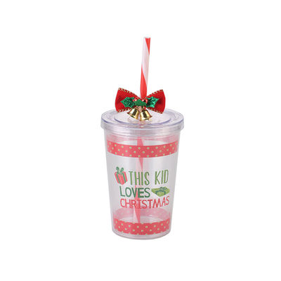 10oz de plástico de camada dupla BAP GRATUITO Natal Design de palha Copo de água potável com sino 8.7x12.3cm
