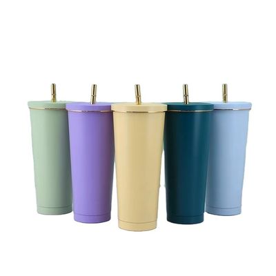 Copo de vácuo de aço inoxidável de parede dupla de 750 ml, com cálice de café isolado com palha