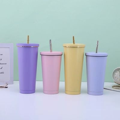 Copo de vácuo de aço inoxidável de parede dupla de 750 ml, com cálice de café isolado com palha