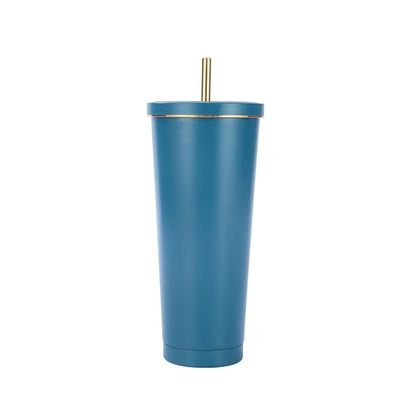 Copo de vácuo de aço inoxidável de parede dupla de 750 ml, com cálice de café isolado com palha