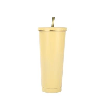 Copo de vácuo de aço inoxidável de parede dupla de 750 ml, com cálice de café isolado com palha
