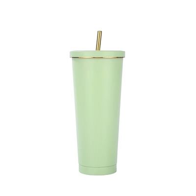 Copo de vácuo de aço inoxidável de parede dupla de 750 ml, com cálice de café isolado com palha