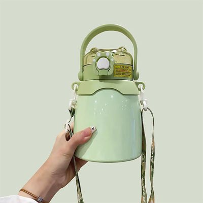 Outdoor Style Custom Double Wall Vacuum Flask Garrafa de água de aço inoxidável com palha