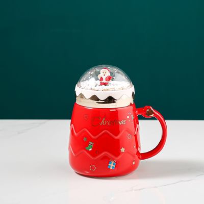 2023 Papai Noel Mug Cerâmica Tumbler de café com tampa de bola de neve e desenho animado