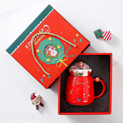 Papai Noel Copo Presentes Conjunto de Copas de Natal Cerâmica Presente Caixa com tampa de bola de neve