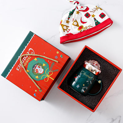 Papai Noel Copo Presentes Conjunto de Copas de Natal Cerâmica Presente Caixa com tampa de bola de neve