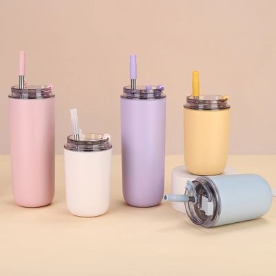 MUGS 10oz/16oz Dupla parede lindo pequeno para a escola com tampa de palha Copo de aço inoxidável crianças tumbler
