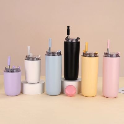 MUGS 10oz/16oz Dupla parede lindo pequeno para a escola com tampa de palha Copo de aço inoxidável crianças tumbler