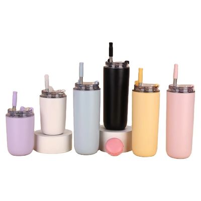 500ml Logotipo personalizado Dupla parede 304 aço inoxidável Vacuum Cup Tumbler de café com palha