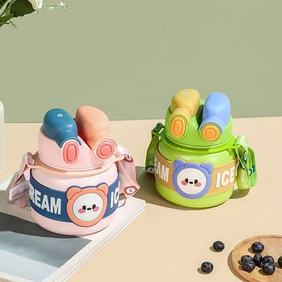 Produção Copo infantil Termos portátil 850ml garrafa de água de aço inoxidável com palha