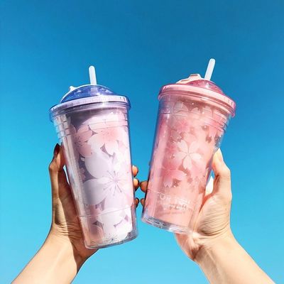 Copo de parede dupla de 400g com palha A garrafa de água de padrão personalizado mais popular da moda