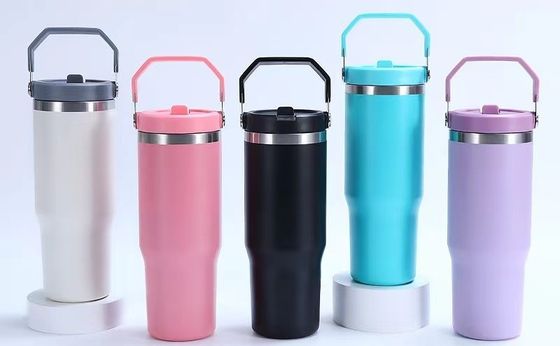 30 oz de água esportiva de aço inoxidável com palhinha e alça