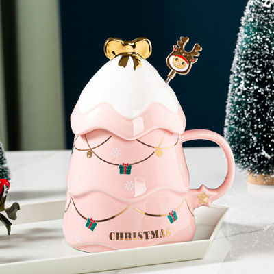 Conjunto de canecas de Natal em cerâmica com tampa e colher 400 ml 500 ml para o escritório Copo de chá da tarde
