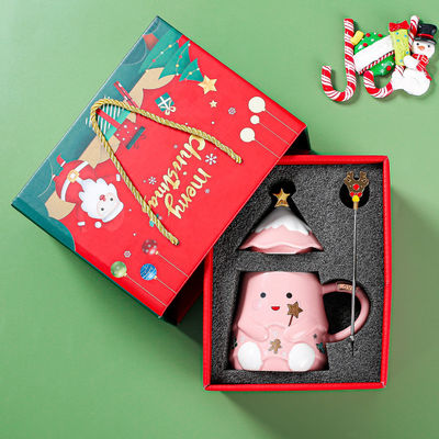 Conjunto de canecas de Natal em cerâmica com tampa e colher 400 ml 500 ml para o escritório Copo de chá da tarde