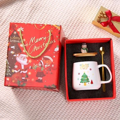 Presente de Natal Reutilizável Copo de café de porcelana de 400 ml com colher e decoração do Pai Natal