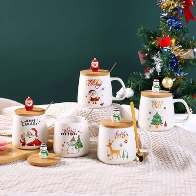 Presente de Natal Reutilizável Copo de café de porcelana de 400 ml com colher e decoração do Pai Natal