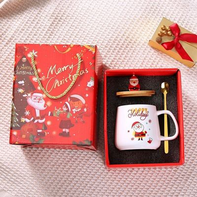 Presente de Natal Reutilizável Copo de café de porcelana de 400 ml com colher e decoração do Pai Natal