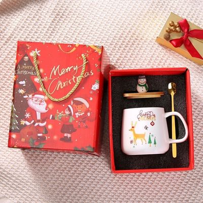 Presente de Natal Reutilizável Copo de café de porcelana de 400 ml com colher e decoração do Pai Natal
