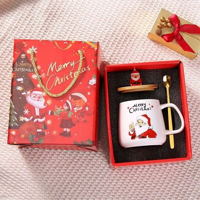 Presente de Natal Reutilizável Copo de café de porcelana de 400 ml com colher e decoração do Pai Natal