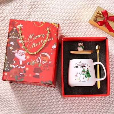 Presente de Natal Reutilizável Copo de café de porcelana de 400 ml com colher e decoração do Pai Natal
