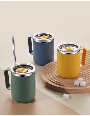Copas de café 14oz personalizadas portáteis de parede dupla de vácuo isolado copos de aço inoxidável tumbler com tampa