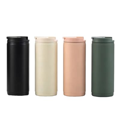 Copo de café de aço inoxidável de parede dupla com tampa de estilo esportivo