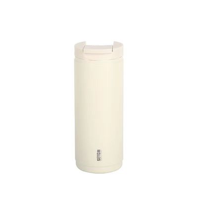 Logotipo à medida de 400 ml branco, de parede dupla, de aço inoxidável, garrafa de água de café, frasco de vácuo, termo