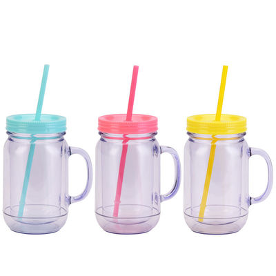 Copo de bebida de plástico unisex com tampa de alça e palha Capacidade 501-600ml Design portátil