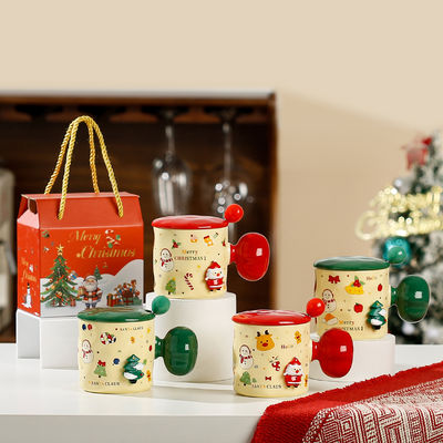 Sublimação Copo de Cerâmica Reutilizável 3D Presente de Taça de Natal com Capa e Colher