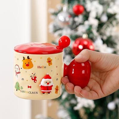 Sublimação Copo de Cerâmica Reutilizável 3D Presente de Taça de Natal com Capa e Colher