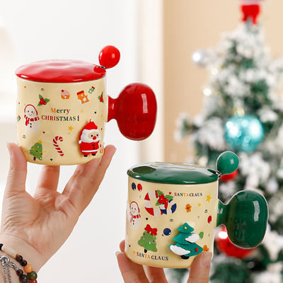 Sublimação Copo de Cerâmica Reutilizável 3D Presente de Taça de Natal com Capa e Colher