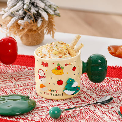 Sublimação Custom Cerâmica Copo com tampa e colher High Beauty 3D Natal Mug Regalo