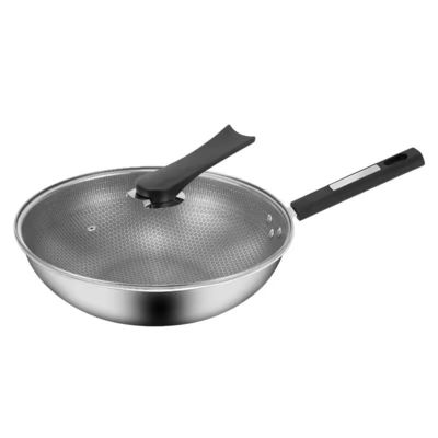 32cm 34cm Wok Pot antiaderente com tampa de vidro Feito de aço inoxidável 304 antibacteriano