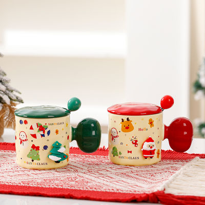Taça de Natal 3D de sublimação personalizada com tampa e colher Taça cerâmica de alta beleza 380 ml Capacidade