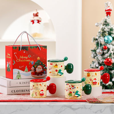 Sublimação Custom Mug 3D de Natal Copo cerâmico com tampa e colher Capacidade 380 ml
