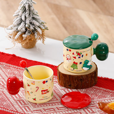 Sublimação Custom Mug 3D de Natal Copo cerâmico com tampa e colher Capacidade 380 ml
