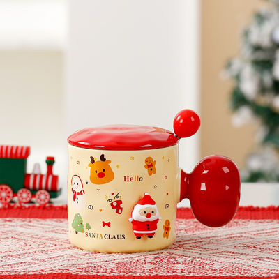 Sublimação Custom Mug 3D de Natal Copo cerâmico com tampa e colher Capacidade 380 ml