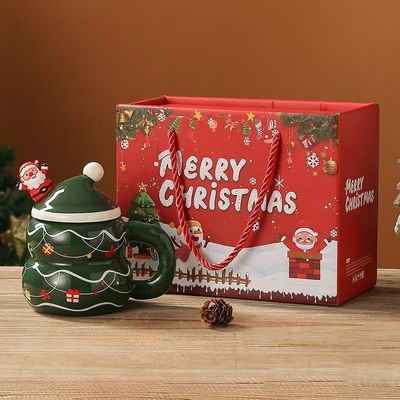 1 peça Garantia Cerâmica Santa Mug Copo de Natal com logotipo personalizado Design e colher