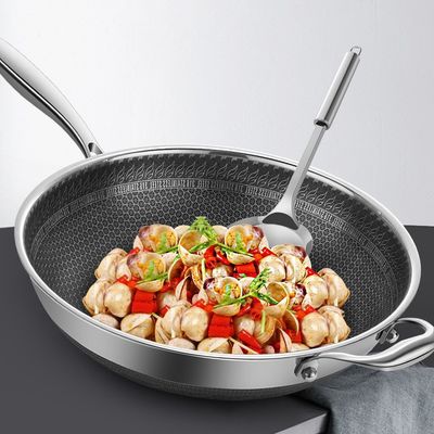 Aço inoxidável Wok de fritação de honeycomb personalizado com revestimento antiaderente e tampa transparente