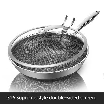 Aço inoxidável Wok de fritação de honeycomb personalizado com revestimento antiaderente e tampa transparente