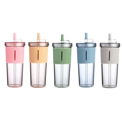 Copo de água de palha resistente ao calor de grande capacidade com tampa de silicone transparente
