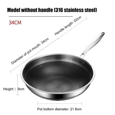 Sustentável 316 Wok de aço inoxidável 32cm 34cm tela de dois lados Honeycomb Cookware