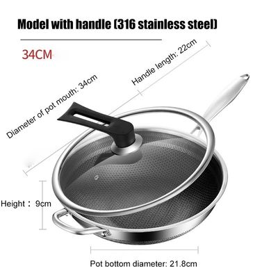 Sustentável 316 Wok de aço inoxidável 32cm 34cm tela de dois lados Honeycomb Cookware