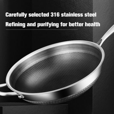 Sustentável 316 Wok de aço inoxidável 32cm 34cm tela de dois lados Honeycomb Cookware